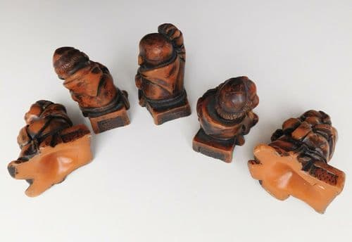 5 monks playing cards Vintage wax figurines German wax ornaments 7 cm tall 3